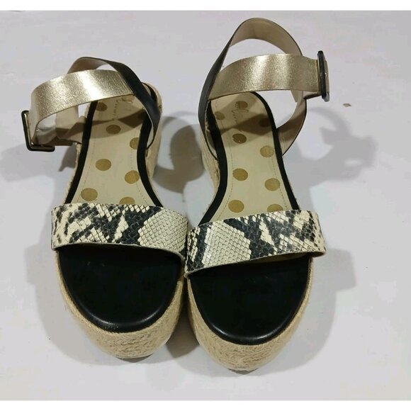 Boden Lena Sandal Size 40 8.5 Black Gold Espadrille Platform Ankle Strap - Picture 4 of 12